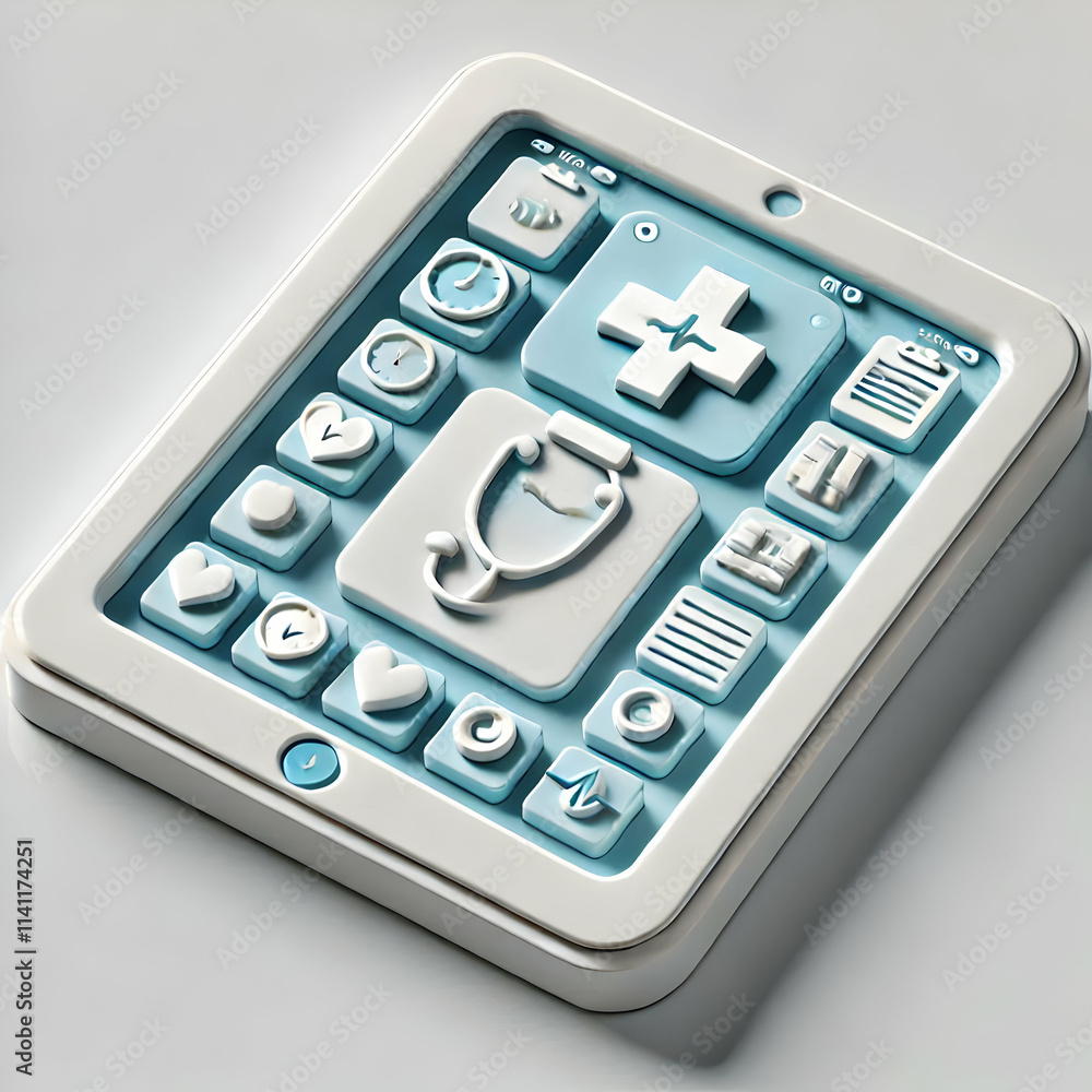 Poster 3d telemedicine software interface on tablet with plain background concept as telemedicine software 