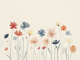Vibrant wildflower display serene meadow digital art soft pastel background close-up view nature's beauty