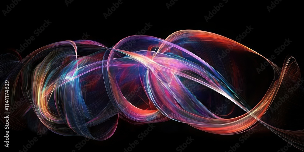 Poster colorful abstract digital background with glowing intertwined lines and rounded shapes