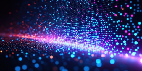 Digital Abstract Background with Glowing Blue and Purple Dots illuminated in a Grid Pattern