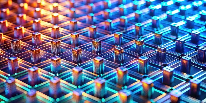 Abstract close-up of photonic optical metamaterial background with intricate patterns and textures, photonic