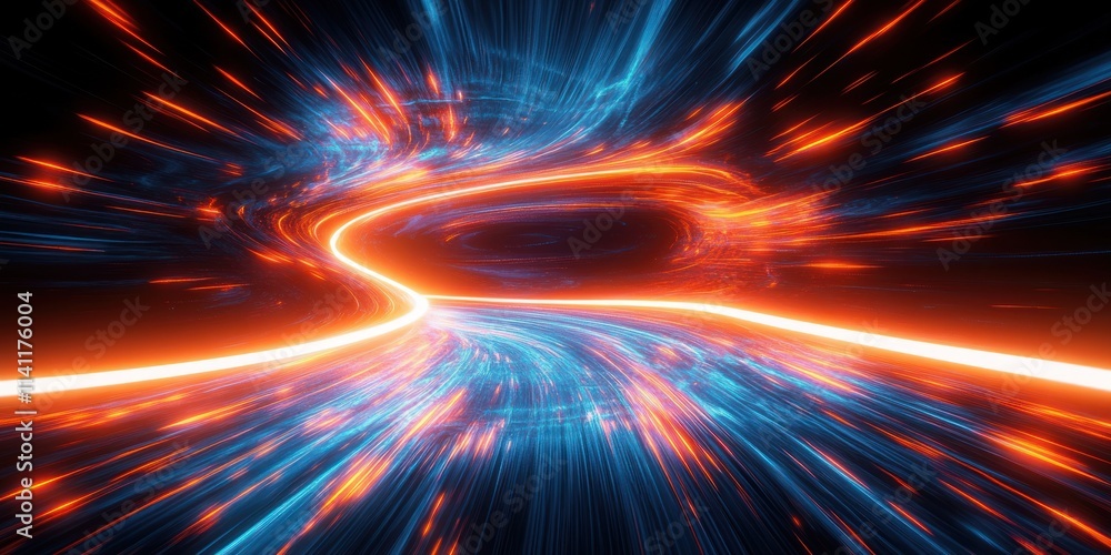 Poster dynamic neon light trails circular motion abstract background