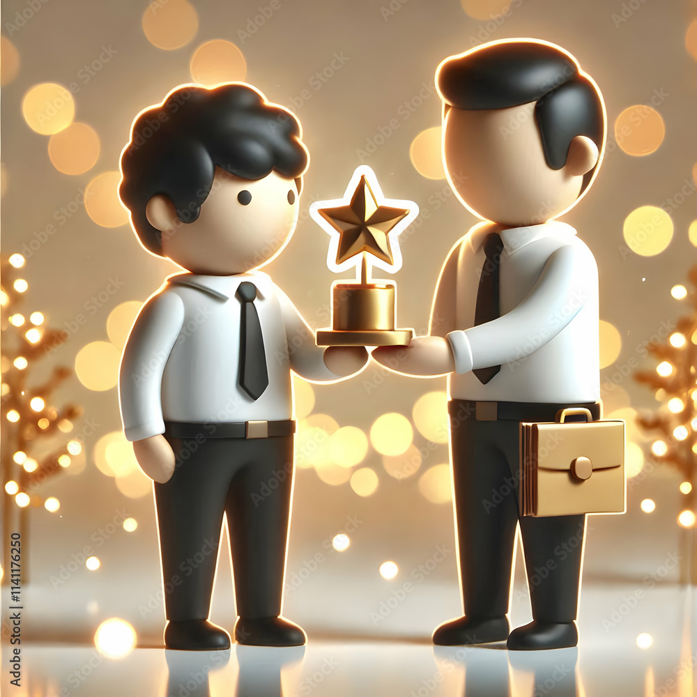 Aufkleber 3d bokeh digital art of an office worker receiving an award from the manager concept as a bokeh digi