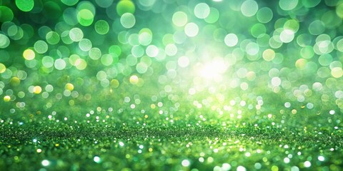 Fototapeta premium Glittering light green particles with bokeh effect on stage background, glitter, light green, particles, stage, abstract