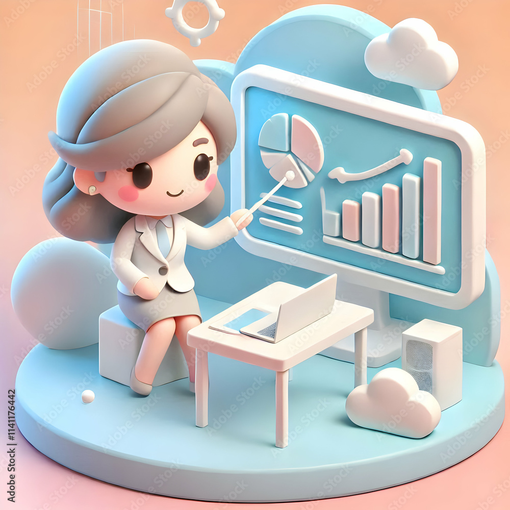 Poster 3d soft abstract gradient with businesswoman networking and copy space concept as show a businesswom