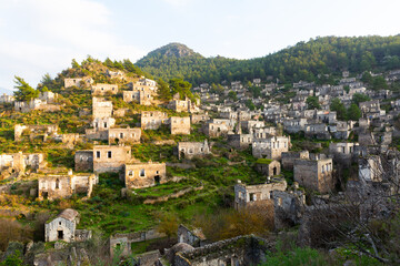 Aerial view of abandoned ghost village Kayakoy near Fethiye, Turkey