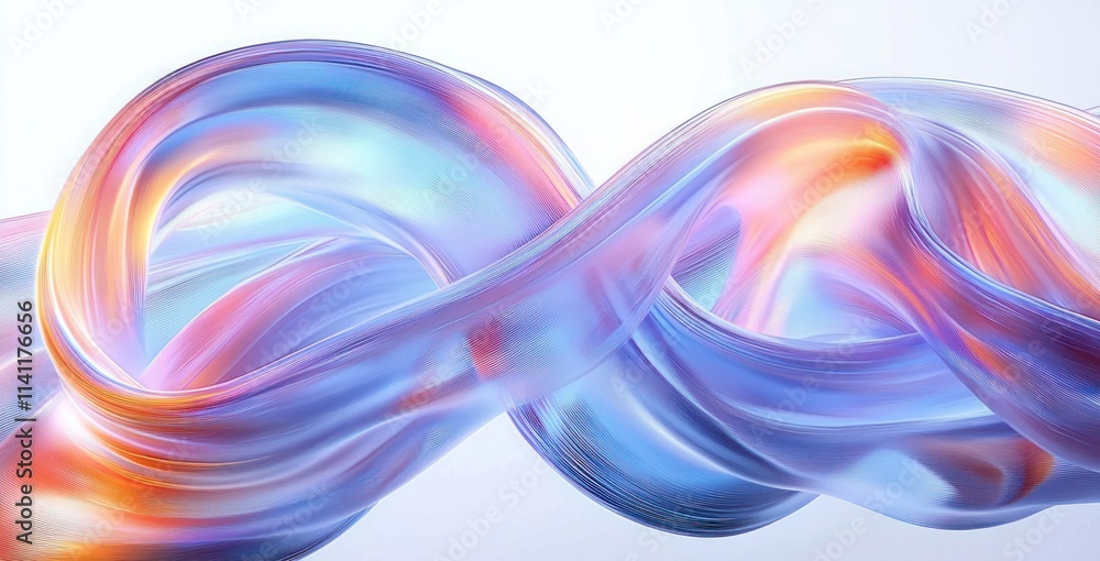 Poster abstract fluid ribbons illuminated on minimalist background 3d render with translucent shapes and re