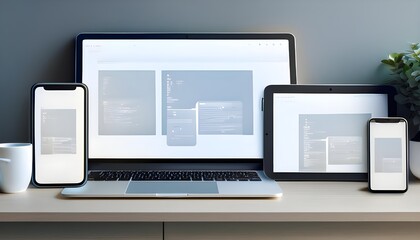 a responsive website design mockup displayed on multiple devices- a laptop, a tablet