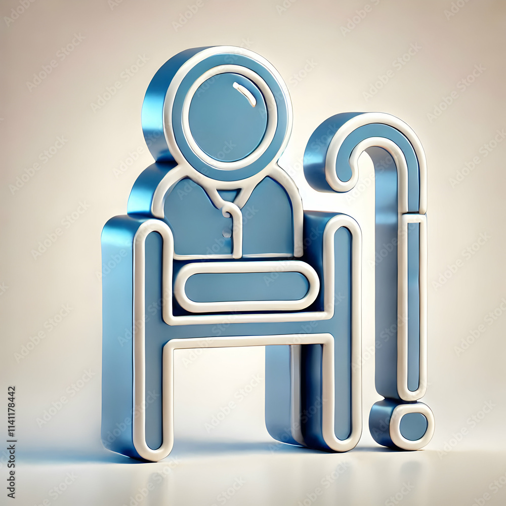 Poster 3d glossy background with a futuristic chair and a walking cane next to it concept as a glossy surfa