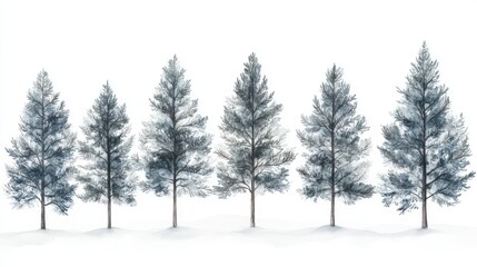 Fototapeta premium Watercolor Winter Trees Snowy Landscape Forest Conifers Nature Illustration