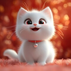 Cute Cartoon Cat 3D Animation Soft Pastel Colors Playful Expression