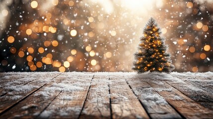 Christmas tree surrounded by snow winter wonderland holiday decorations cozy atmosphere festive spirit