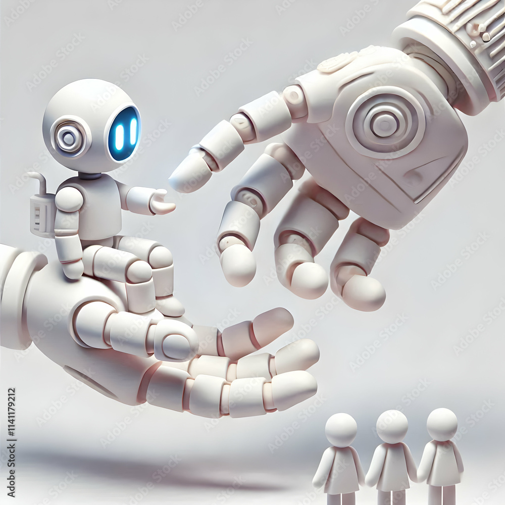 Aufkleber 3d abstract human hand reaching out to robotic hand with copy space concept as a soft abstract image