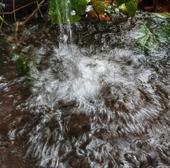 The moment of a water splash, likely from a droplet impacting a surface. 