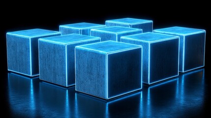 A dynamic abstract 3D background of concrete cubes with neon lighting, evoking a cutting-edge architecture concept that mixes bold geometric forms with glowing modern accents.