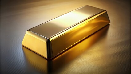 Shiny gold bar on a reflective surface, wealth, valuable, investment, treasure, riches, precious metal, finance, luxury, bullion
