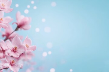 Pink flowers with a blue background