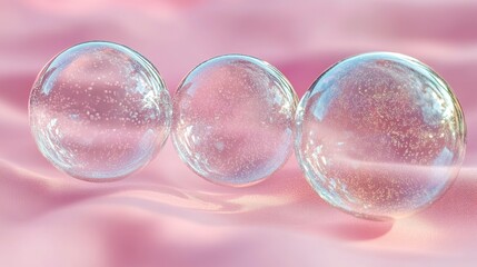 3D render of floating soap bubbles, holographic liquid blobs, and metaballs, creating an abstract and fluid art scene with soft reflections and vibrant colors.