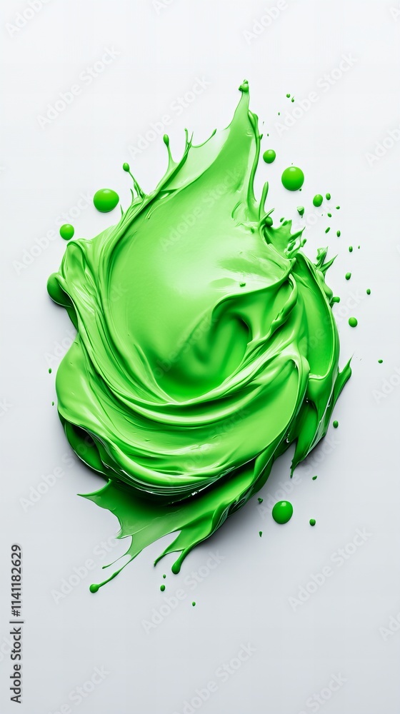 Poster vibrant green paint explodes across a white background, creating a dynamic and artistic splash. the 