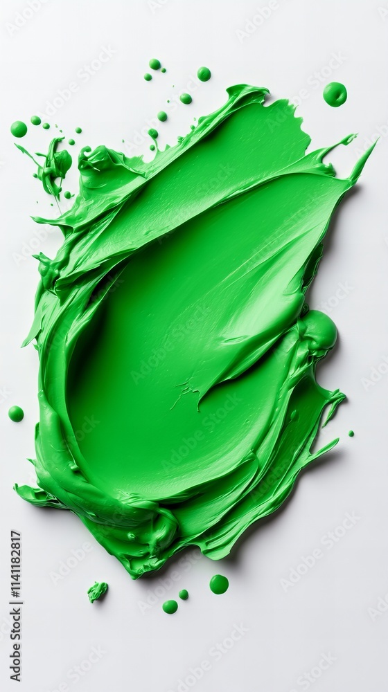 Poster vibrant green paint strokes on a white background. the texture and color create a dynamic and artist