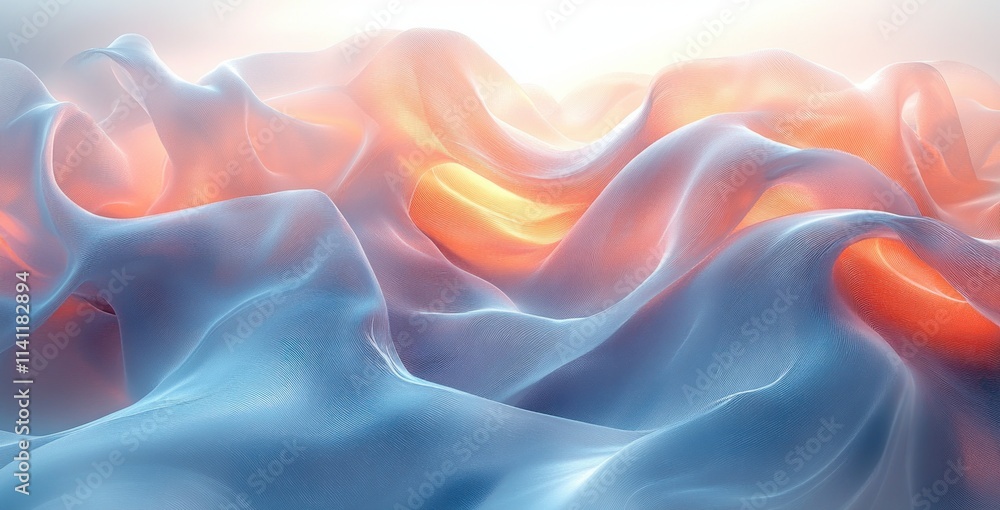 Aufkleber abstract fluid shapes with translucent ribbons on white background 3d render modern digital art