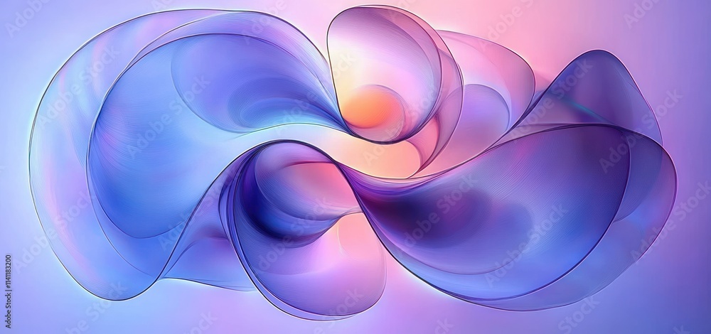 Poster serene abstract background design with smooth curves and fluid shapes in soft blue and purple gradie