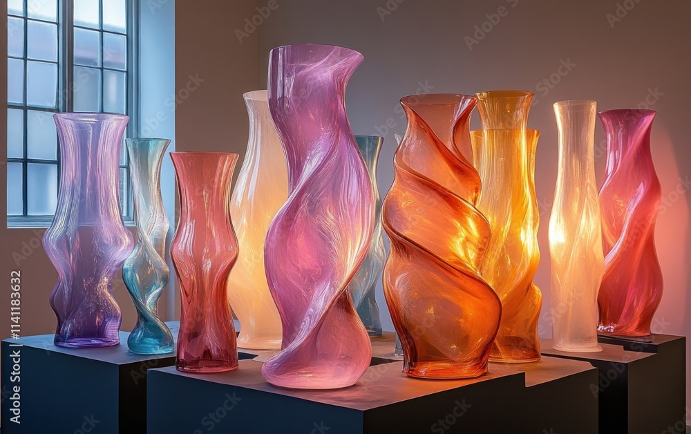 Poster dynamic flowing curves abstract background in soft pastel lighting