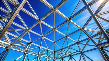 Innovative geometric steel framework against vibrant blue sky, innovative, geometric, steel, framework, vibrant, blue