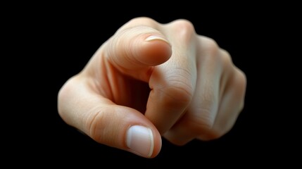 Businessman pointing his finger at a dark background with space for blank text, representing a clear message, authority, and decision-making in business.