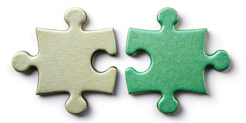 Two puzzle pieces fitting together in cooperation , teamwork, connection, collaboration, partnership, unity, solution