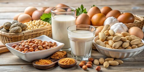 Composition of a variety of common food allergens including peanuts, dairy, eggs, soy, wheat, and shellfish, food allergens