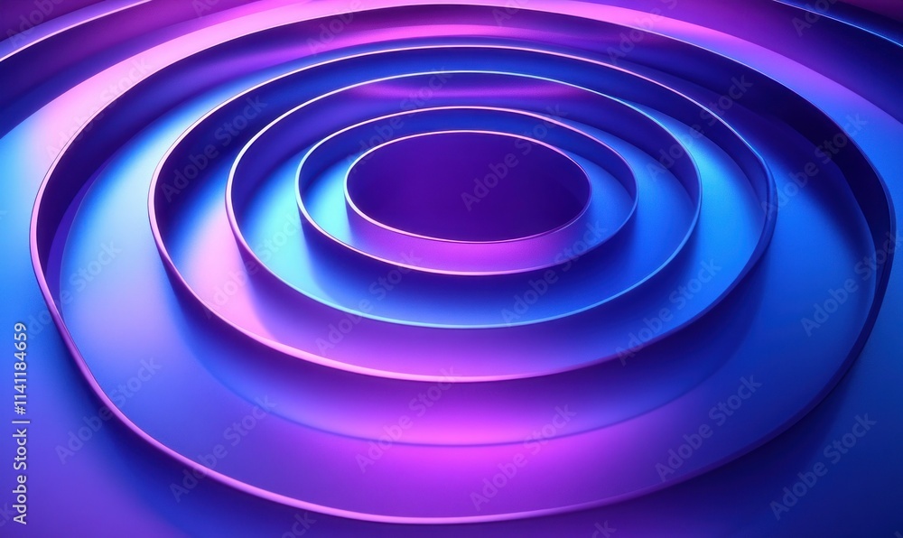 Poster futuristic abstract concentric circles design with gradient background and bioluminescent lighting