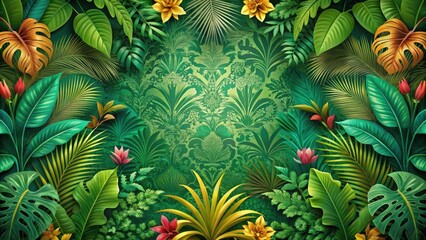 Naklejka premium Colorful palm tree leaves background with a jungle-style green pattern and floral wallpaper, tropical, exotic, vibrant
