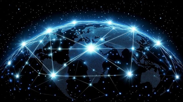 Digital network connection and data transfer graphic, symbolizing the seamless exchange of information across systems, illustrating the power of modern networks in a connected world.