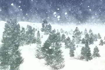 Watercolour Forest Winter Landscape Scenery