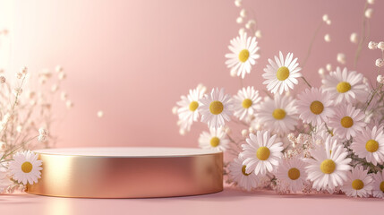 E-commerce product exhibition booth with floral background
