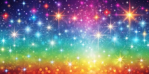 Obraz premium Glittering background with stars and rainbow colors, stars, glitter, background, rainbow, colorful, sparkle, shining