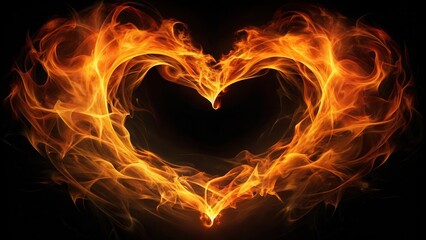 Fototapeta premium Fractal fire hearts design on black background, fractal, fire, hearts, black, background, abstract, digital art, vibrant, love
