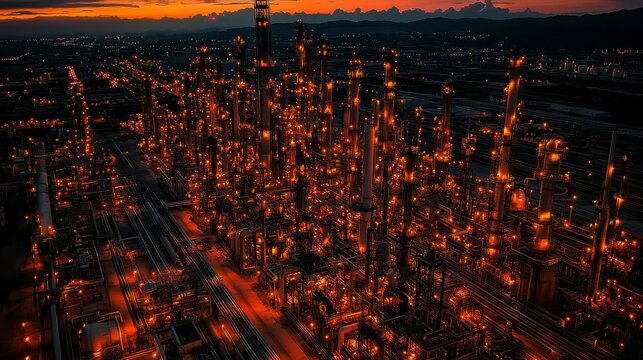Industrial piping and ductwork in a gas plant, emphasizing the systems used for the safe and efficient transportation of gases within large-scale manufacturing and energy plants.
