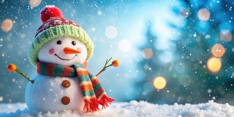 Christmas card featuring a cheerful snowman with a carrot nose, snowman, winter, holiday, greeting card, festive, Christmas