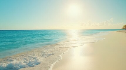 Obraz premium Tranquil Beach Landscape with Soft Waves and Bright Sunlight