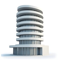 Modern 3D illustration of a curved building or apartment with round floors and large windows. Modern and original architectural design, highlighting sophistication. white background.