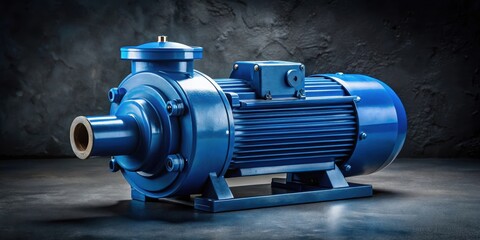 Blue industrial water pump with asynchronous electric motor on a dark background , industrial, water pump