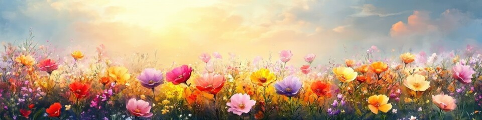 Colorful Spring Flower Meadow Illustration