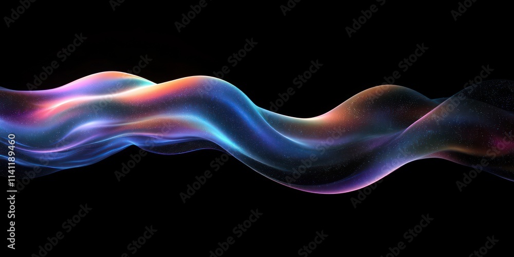 Poster iridescent abstract wave design on black background 3d render