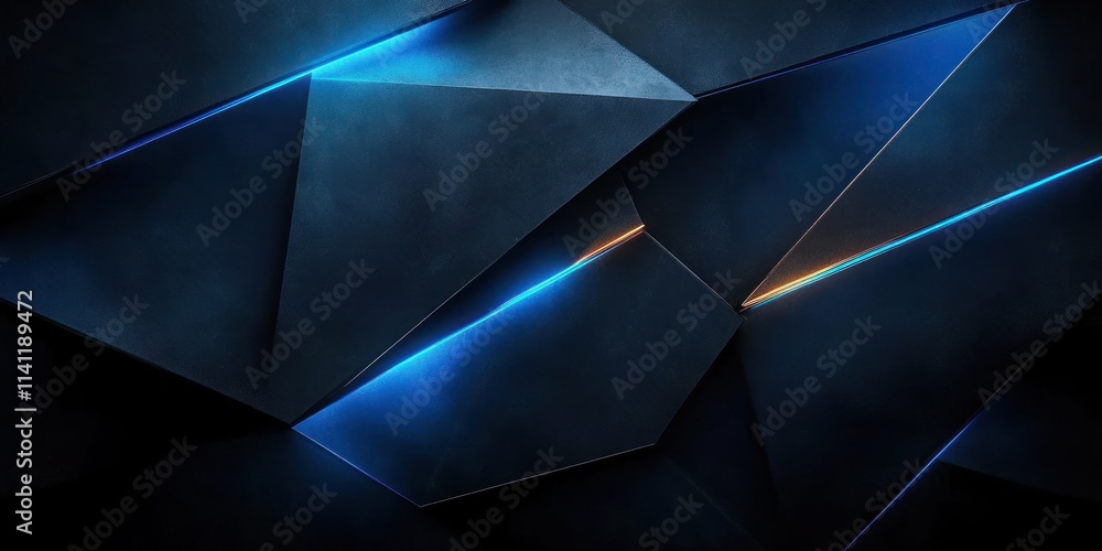 Poster futuristic abstract design with blue neon light sharp angles matte black background for technology i