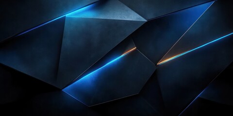 Obraz premium Futuristic Abstract Design with Blue Neon Light Sharp Angles Matte Black Background for Technology Innovation Concept Digital Art
