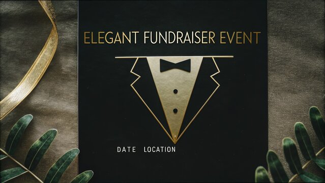 Elegant Fundraiser Event Poster with Black Tie and Gold Elements