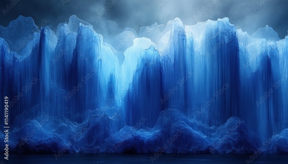 Aufkleber abstract design with blue flowing waves in minimalist style soft lighting vertical lines