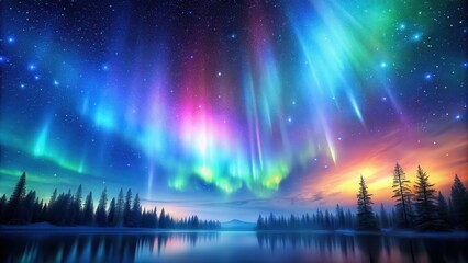 Obraz premium Night sky background with vibrant aurora borealis effects and twinkling stars, night sky, aurora borealis, northern lights
